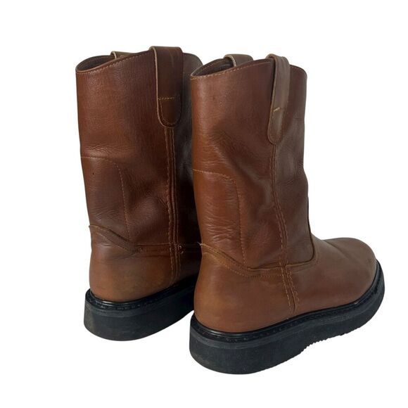 Mens Brown Leather Pull On Work Boots Thick Sole Western Style Size 7.5 main image 7